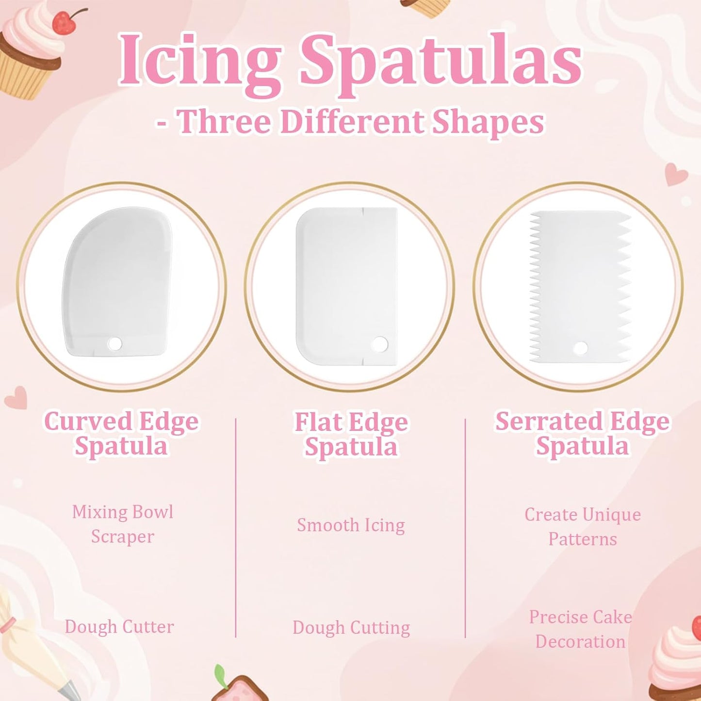Juego de 5 piezas para hacer pasteles con espátula desplazada, servidor, nivelador y rebanador, color blanco
