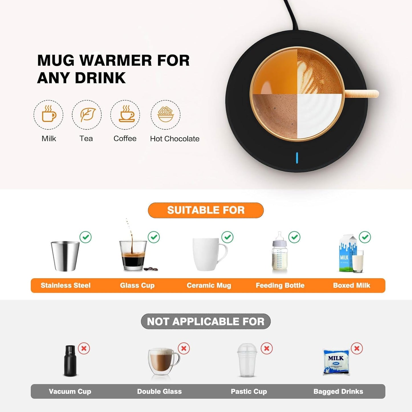 Calentador de taza de café eléctrico con sensor automático y LED