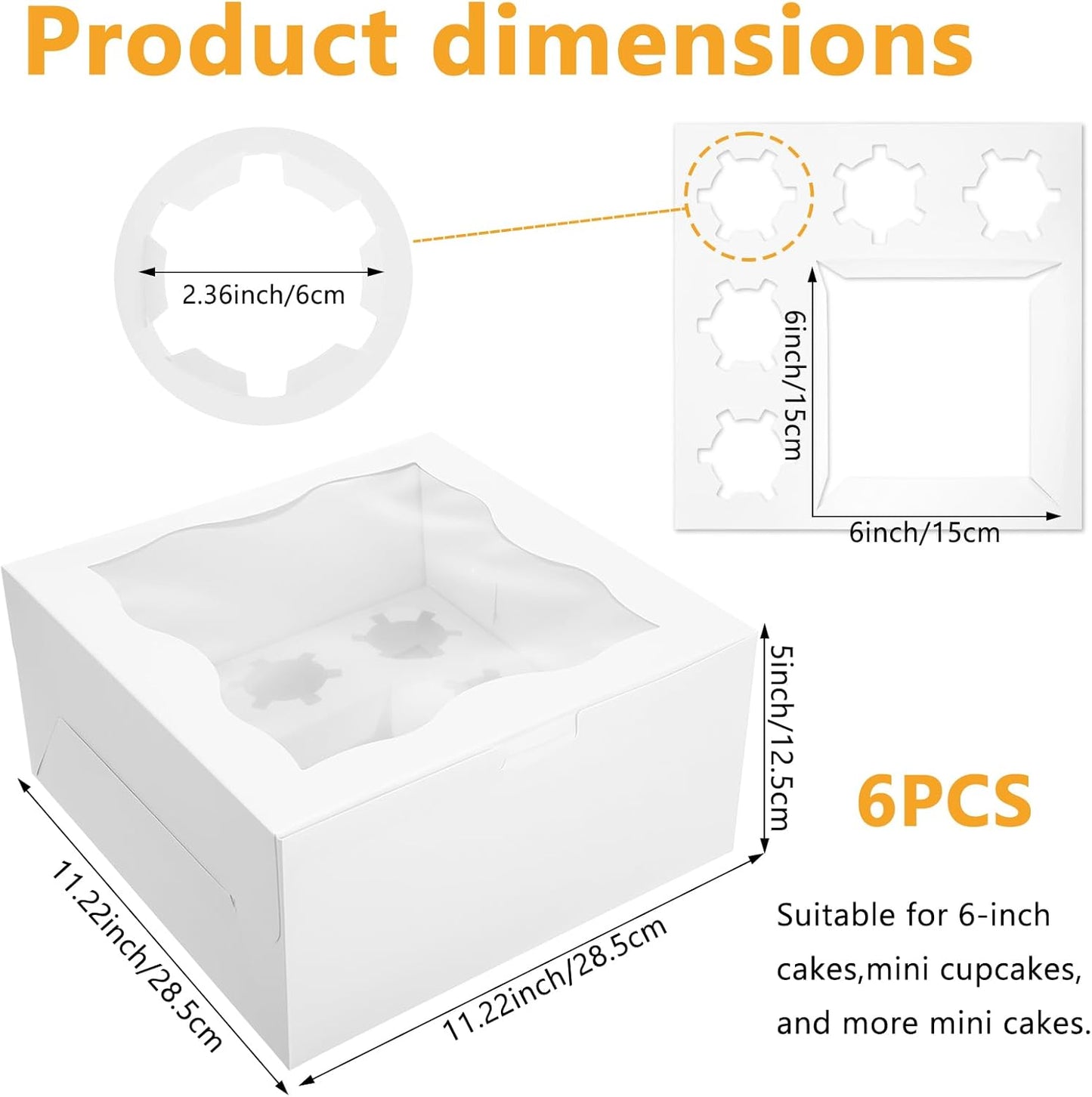 6 Cajas Bento para Cupcakes con Ventana 5en1 para Fiesta