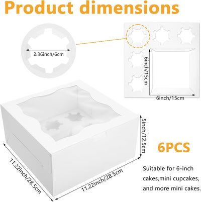 6 Cajas Bento para Cupcakes con Ventana 5en1 para Fiesta