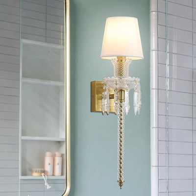 Aplique pared cristal pantalla lino dorado vintage