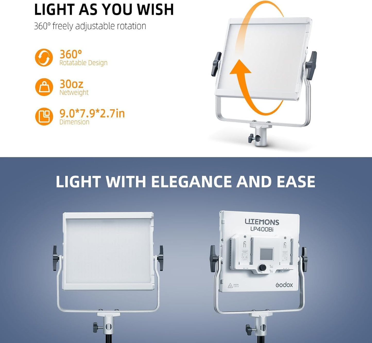 Luz LED Bicolor 36W 2800K-6500K con Barndoor y Control APP