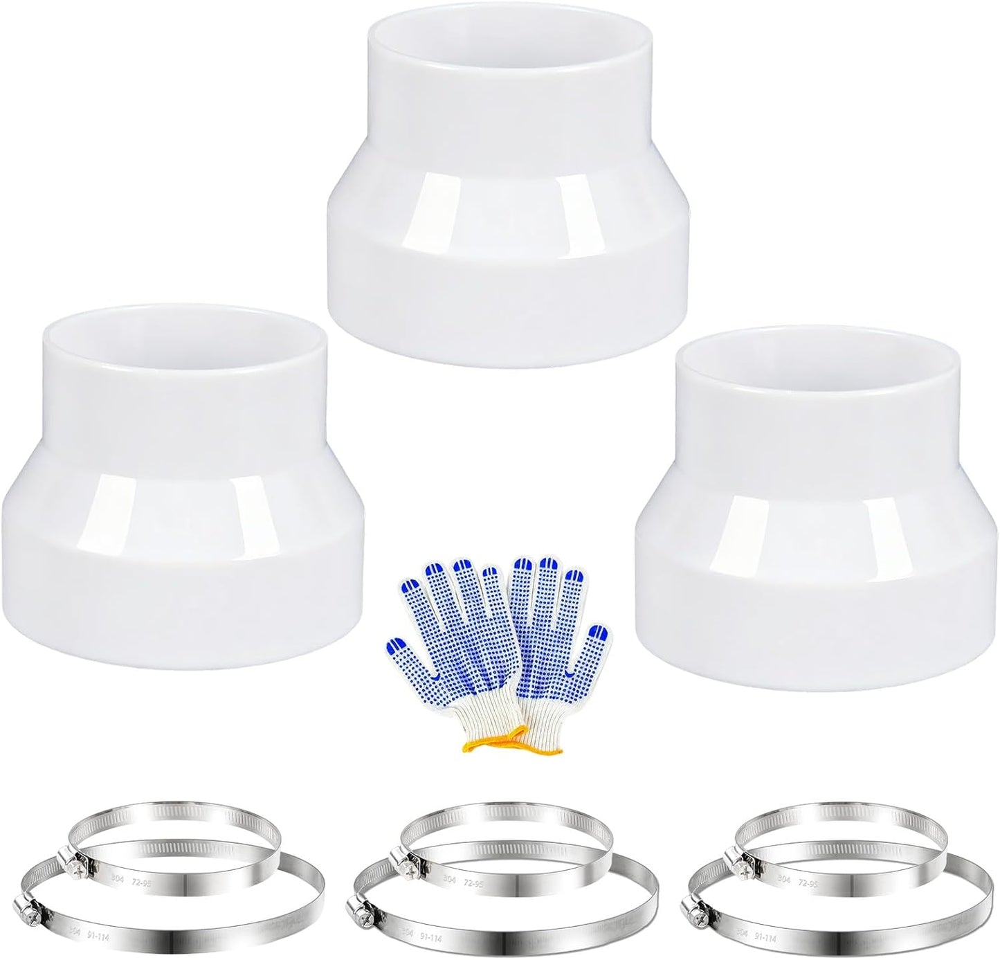 Set 3 Reductores Conducto 4 a 3 Pulg Acero Inox