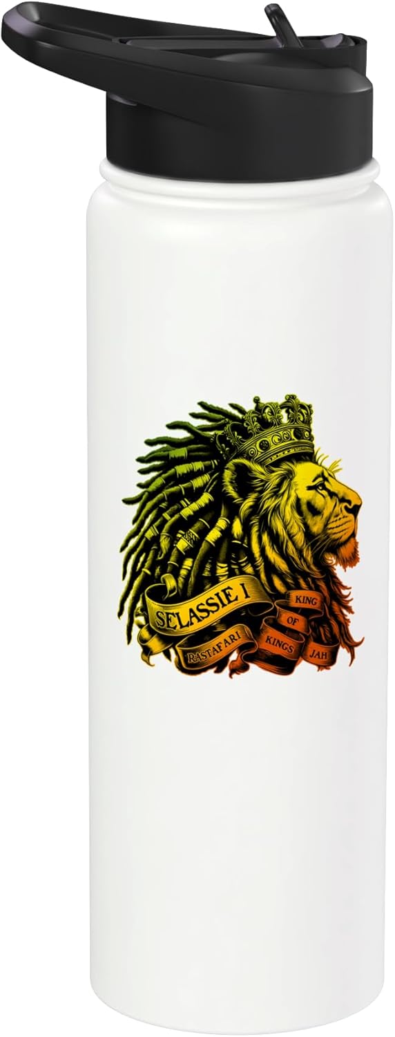 Botella de agua aislada de acero inoxidable con bandera de Jah Rasta