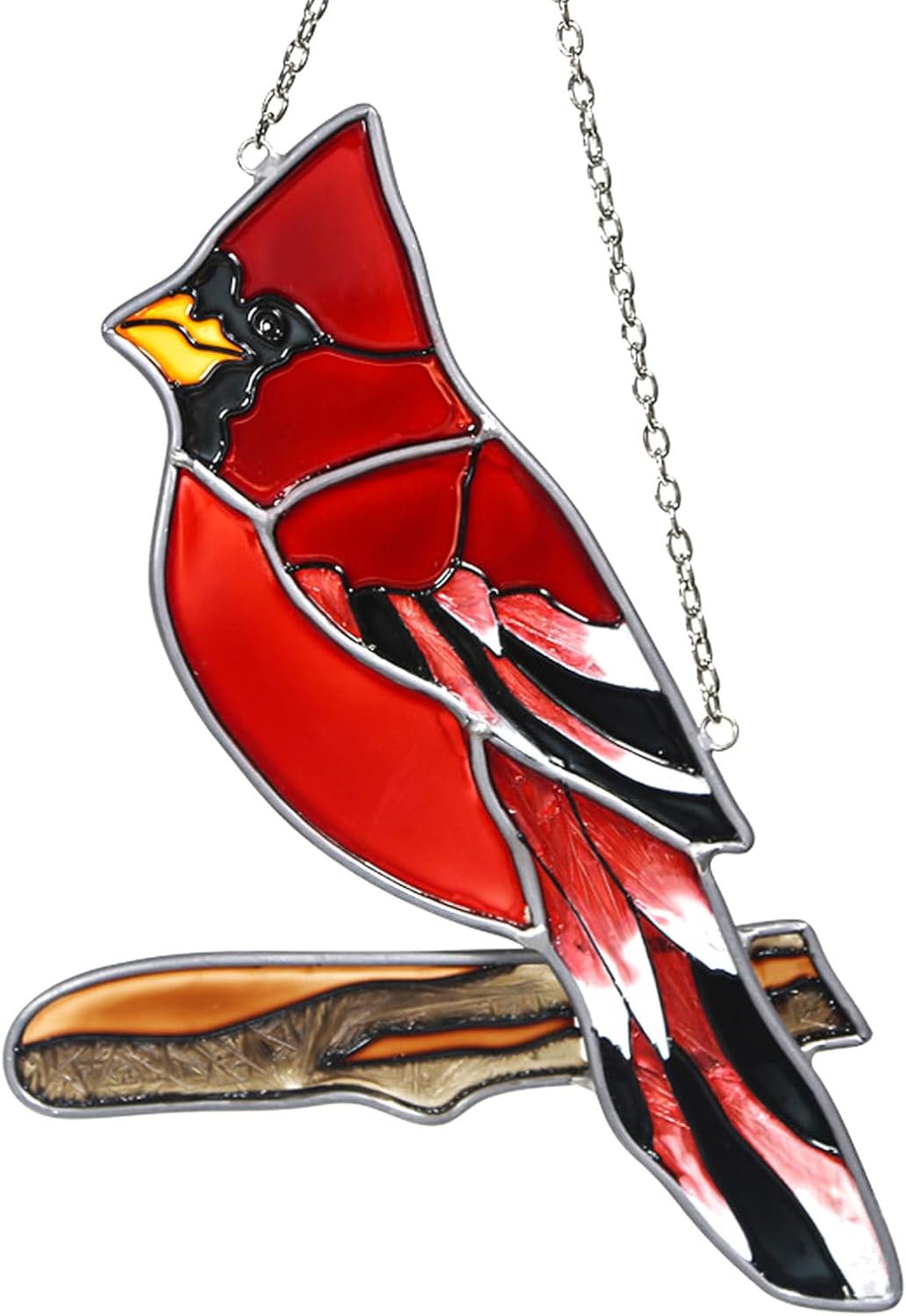 Atrapasol de vidrio emplomado cardenal rojo colgante para ventana