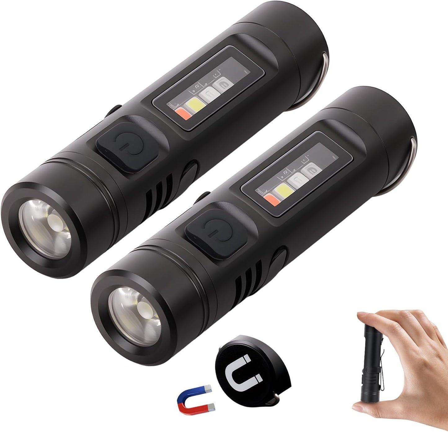 Pack 2 Linternas EDC Recargables Mini con Base Magnética 500lm