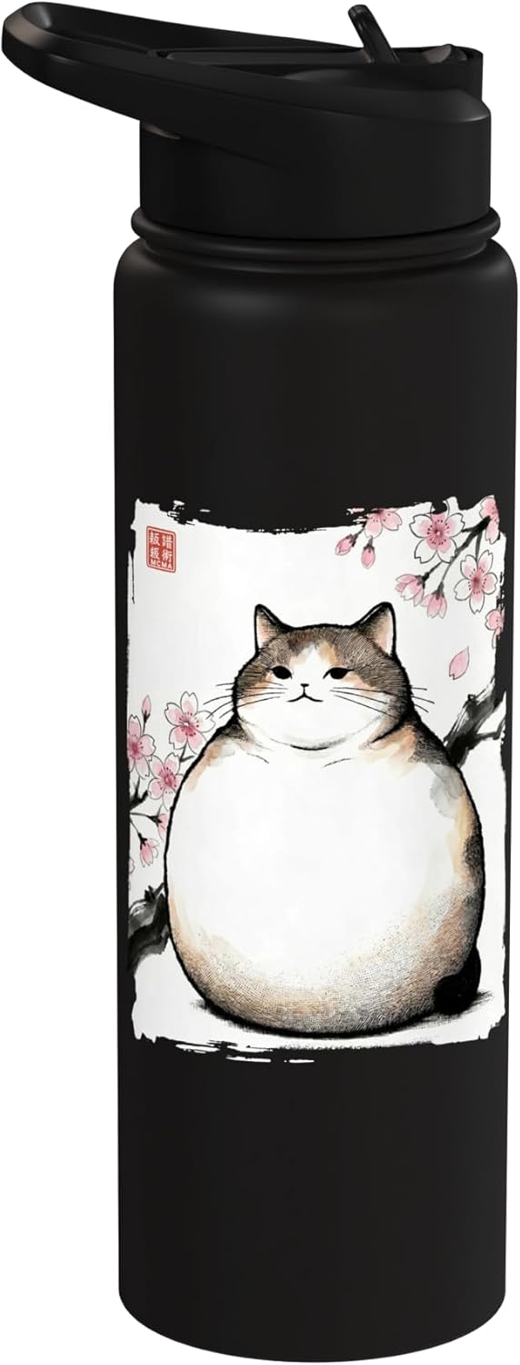 Botella de agua acero inoxidable vintage estilo ukiyoe gato chonky