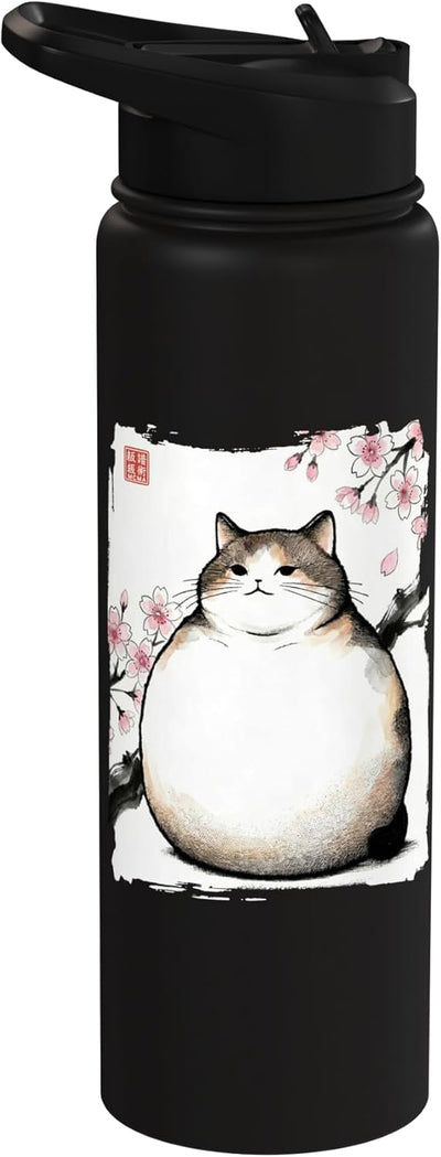 Botella de agua acero inoxidable vintage estilo ukiyoe gato chonky