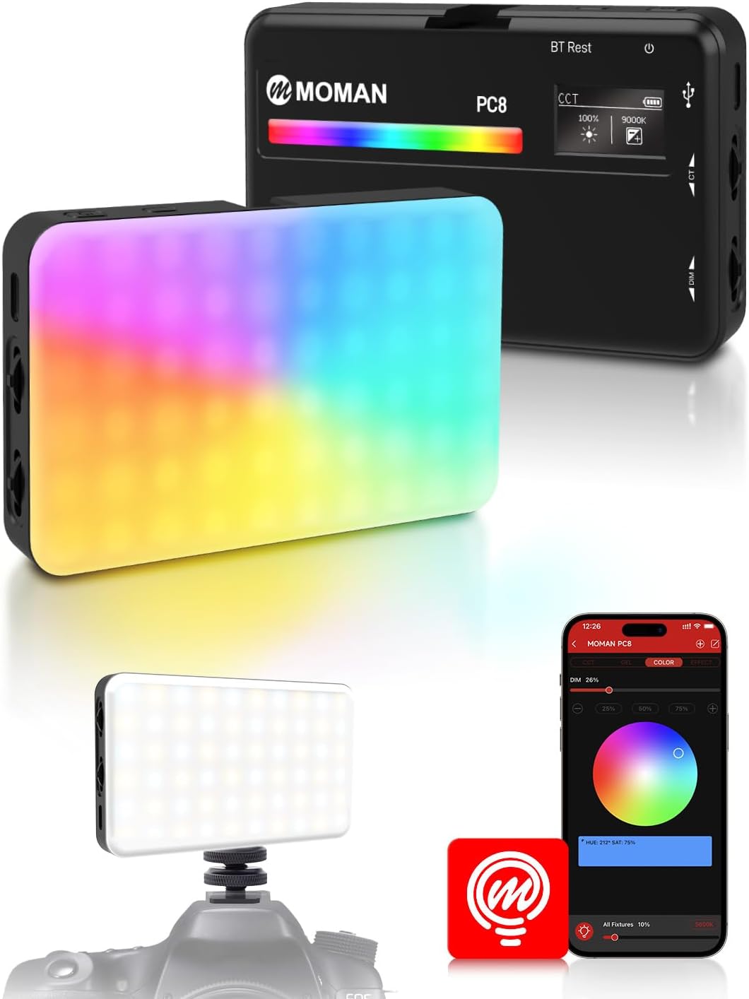 Luz LED RGB para cámara con control inalámbrico y batería larga