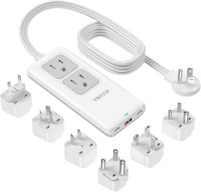 Kit adaptador viaje universal 5ft 2 salidas 3 USB enchufe A/C/D/G/I/M