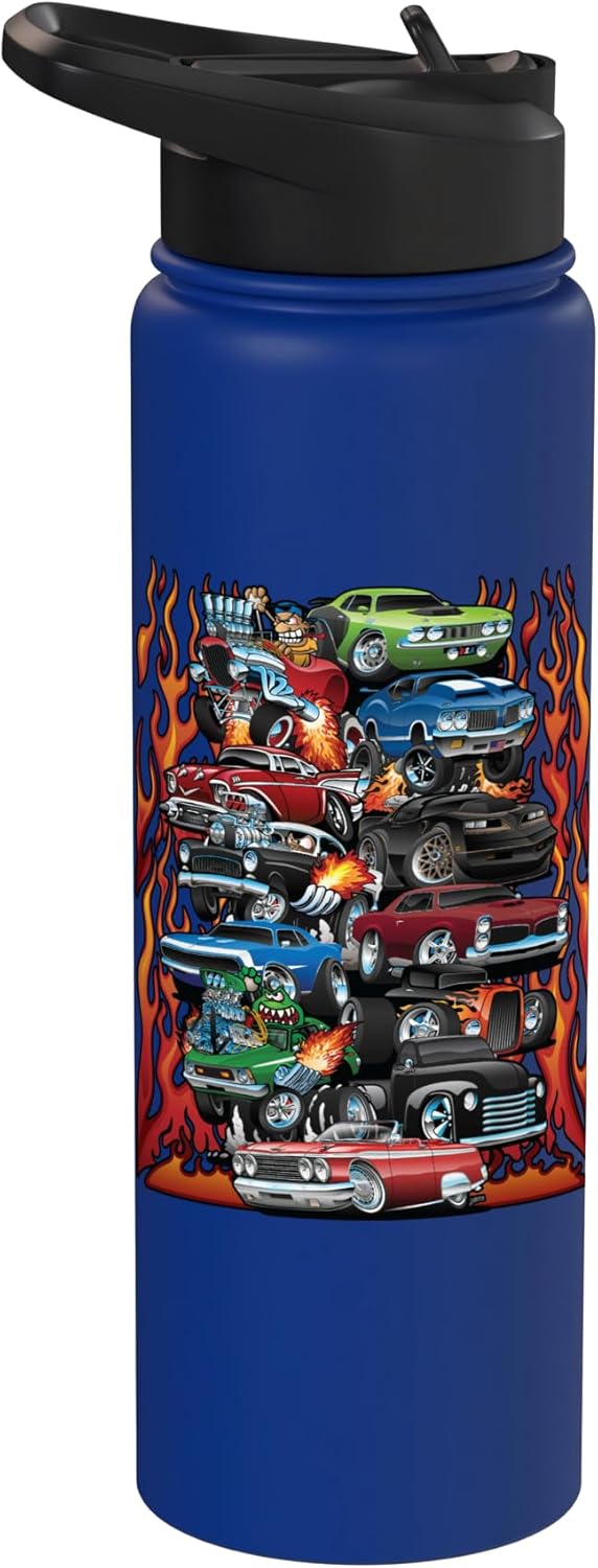 Botella de agua acero inoxidable aislada Car Madness coches clásicos
