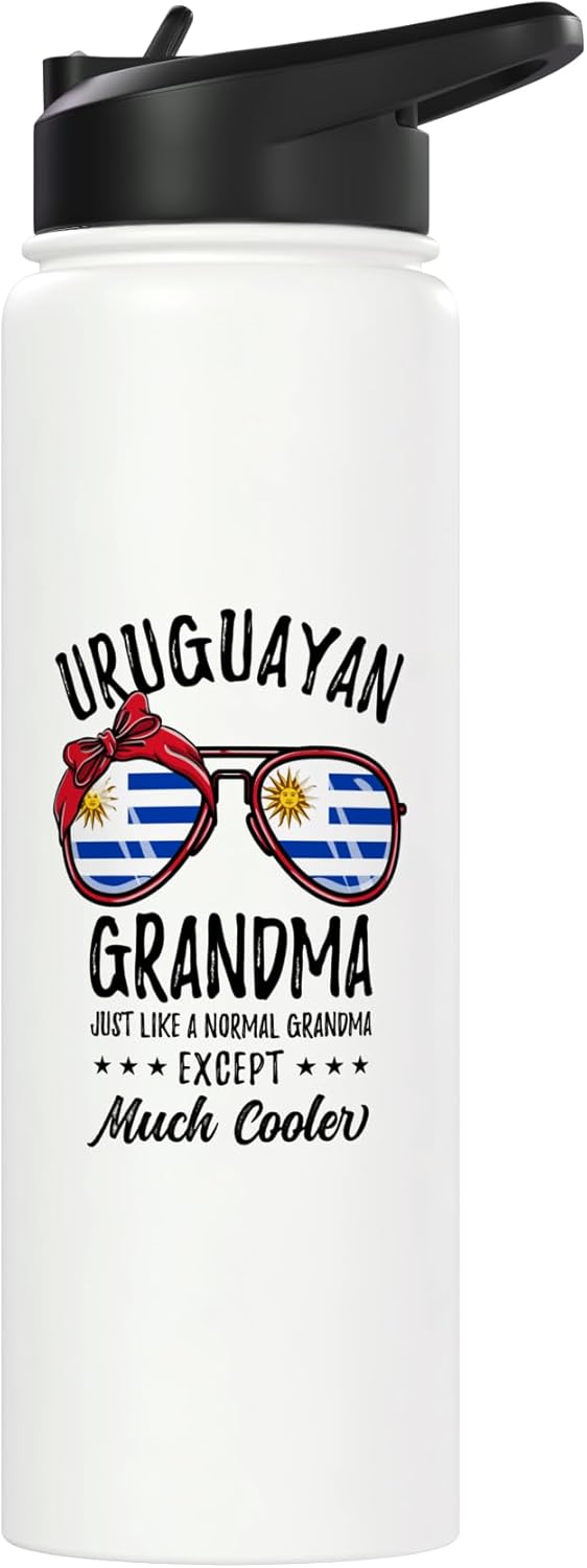 Botella de agua acero inoxidable aislada estilo abuela uruguaya