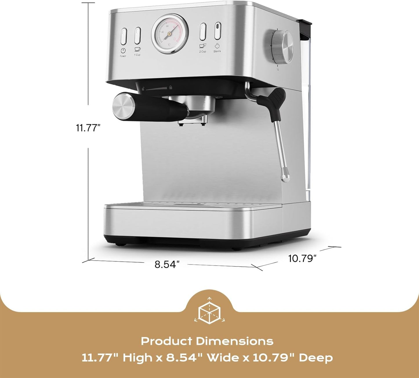 Cafetera Espresso Compacta Acero Inox 20 Bar Espumador Leche