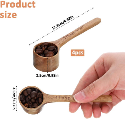 Paquete de 4 cucharadas medidoras de madera de acacia para frascos