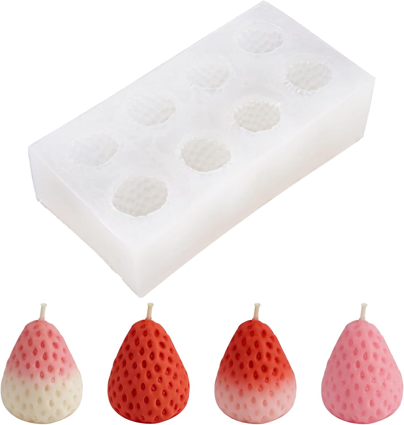 Molde de silicona 3D de fresa con 8 cavidades para velas, jabón y decoración de pasteles