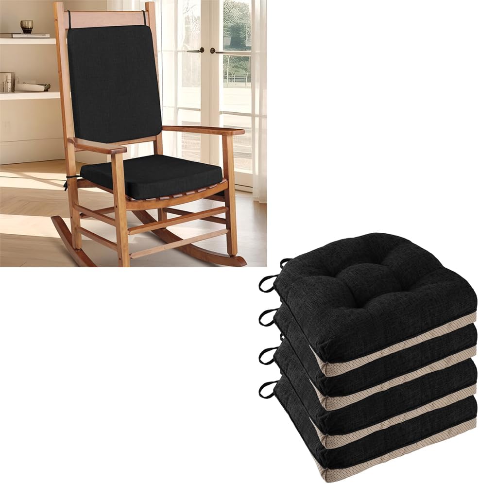 Set Cojines Silla Comedor y Mecedora Negro
