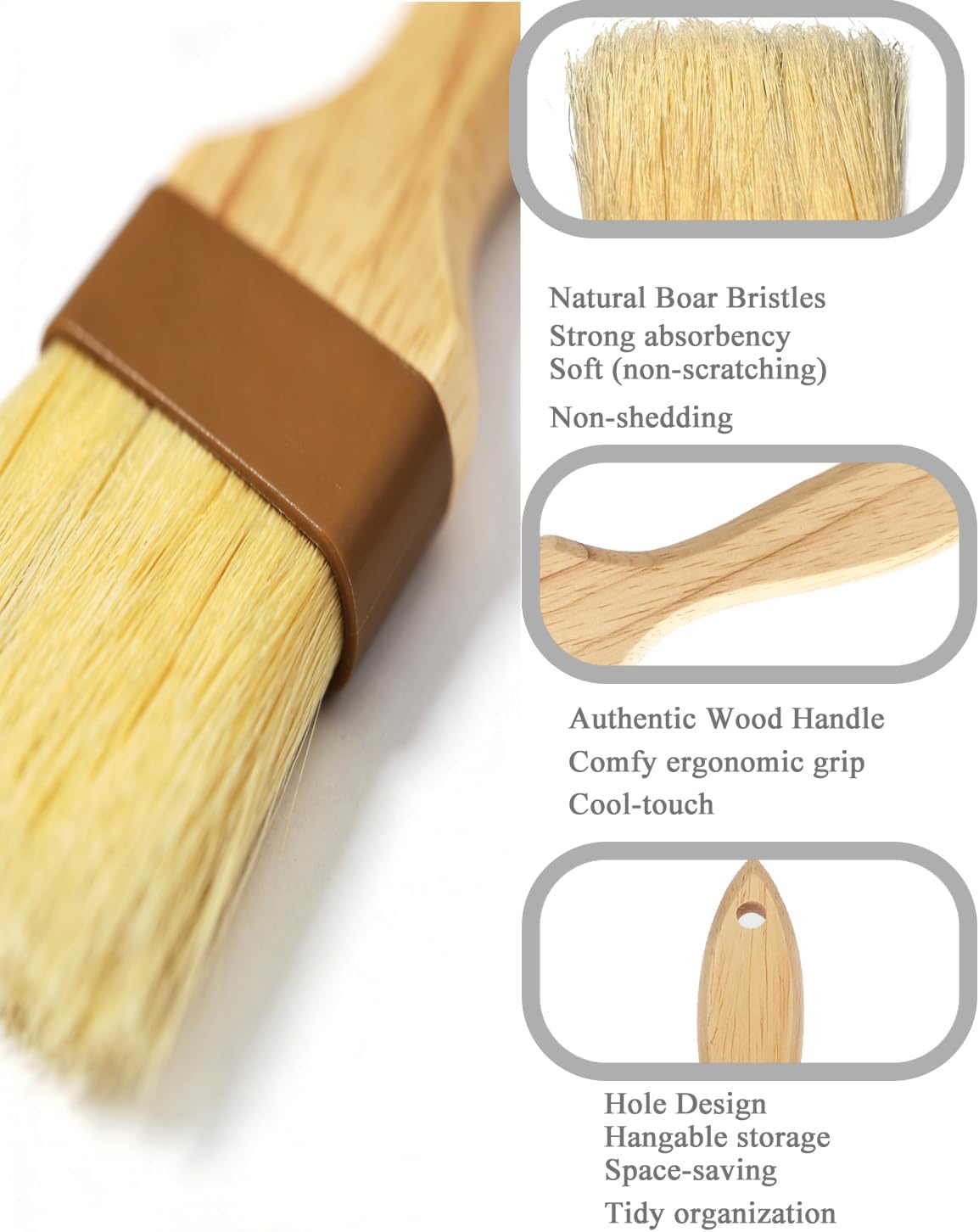 Cepillo pastelería cerdas jabalí mango madera resistente