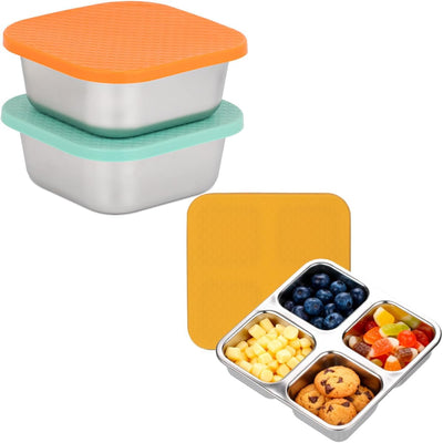 2 Pzas Contenedor Snacks Acero Inox 4 Compartimentos