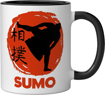 Taza de cerámica Sumo Wrestler con kanjis negros y blancos