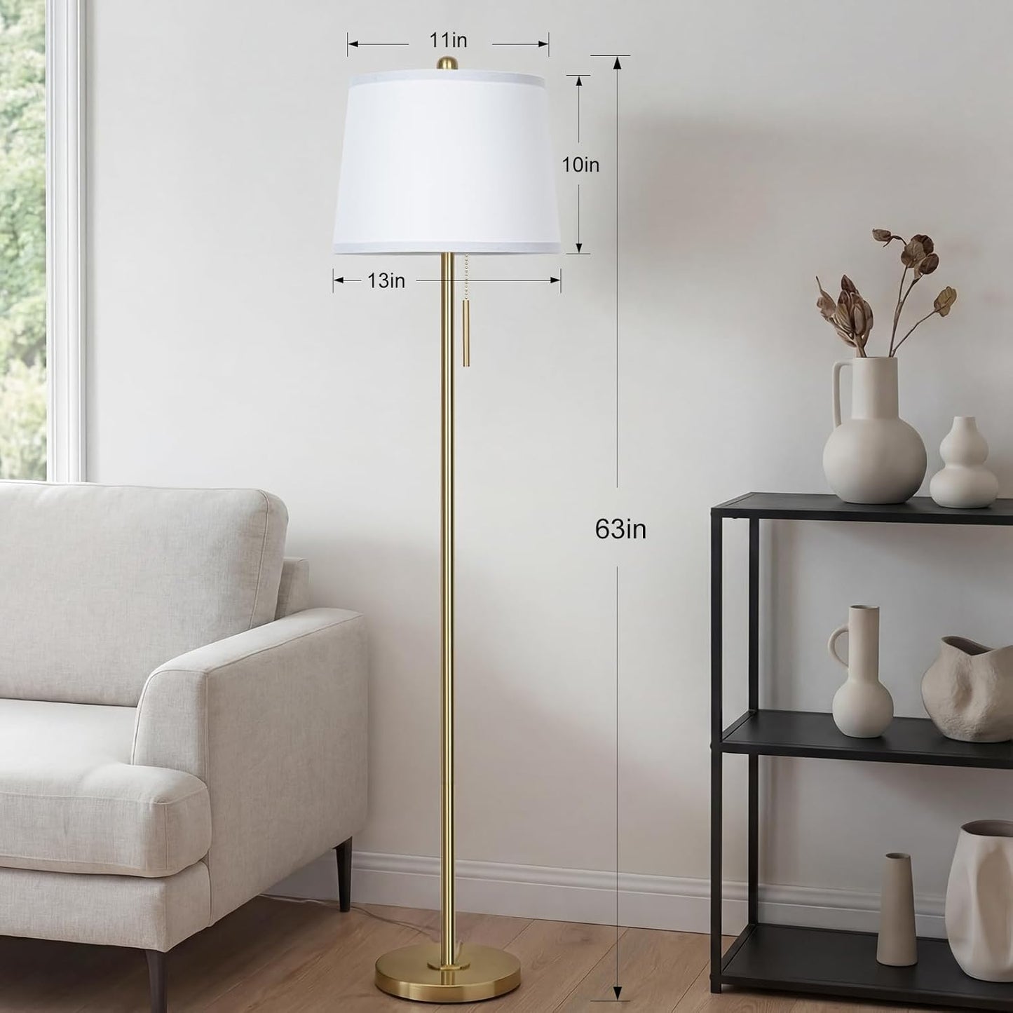 Lámpara pie dorada moderna 63pulg regulable luz 3 vías