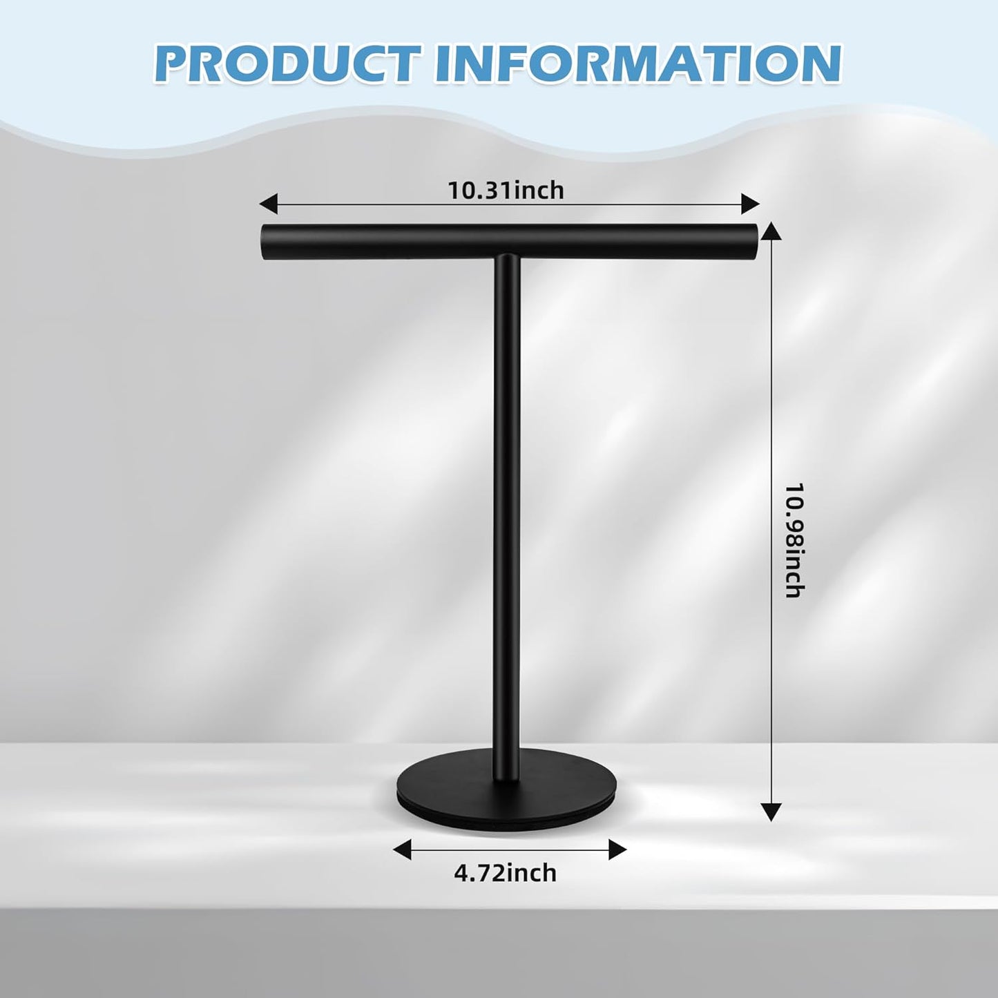 Toallero encimera baño forma T negro mate antideslizante 11x6.7pulg