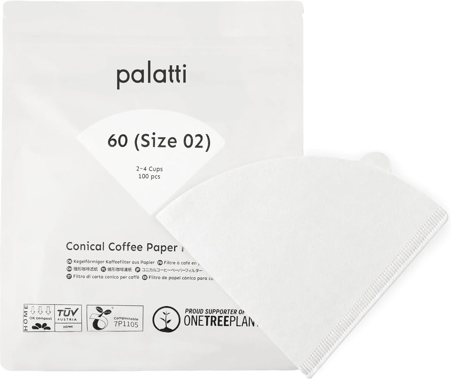 60 Filtros Cónicos Café Tamaño 02 con Bolsa Resellable