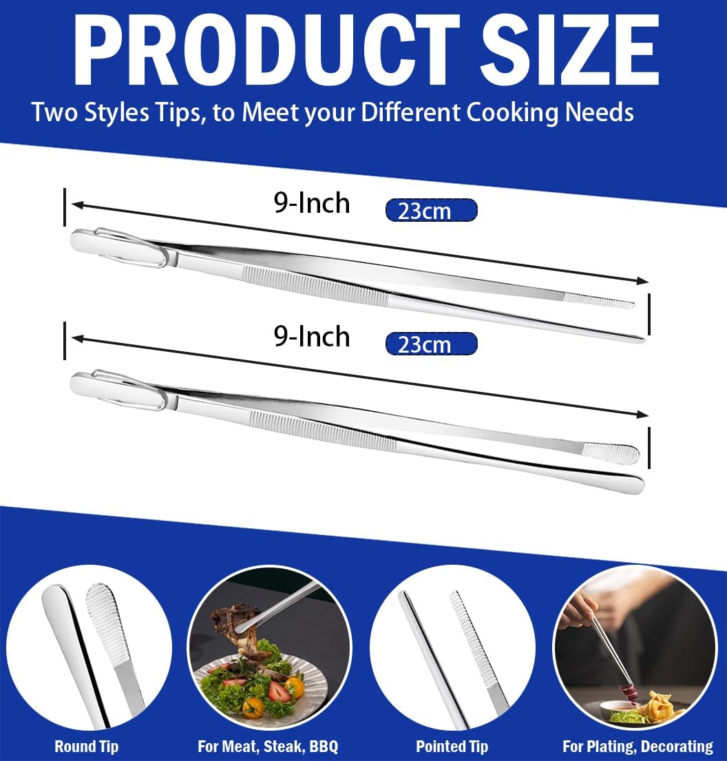 Pinzas de cocina de acero inoxidable JETKONG 9 pulgadas plateado