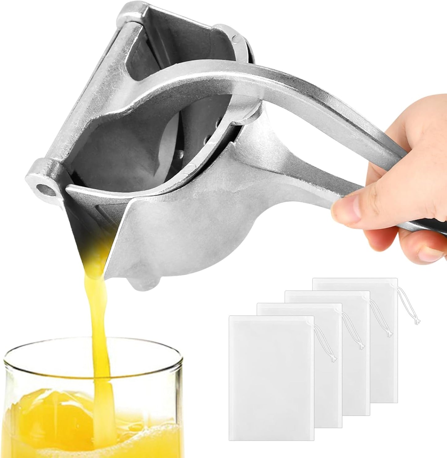 Extractor de jugo de aluminio con 4 bolsas reutilizables para limón y naranja