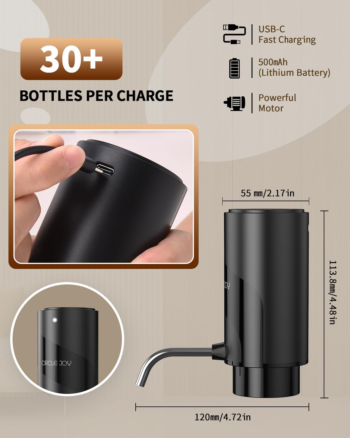 Vertedor de vino eléctrico automático recargable con control táctil color negro