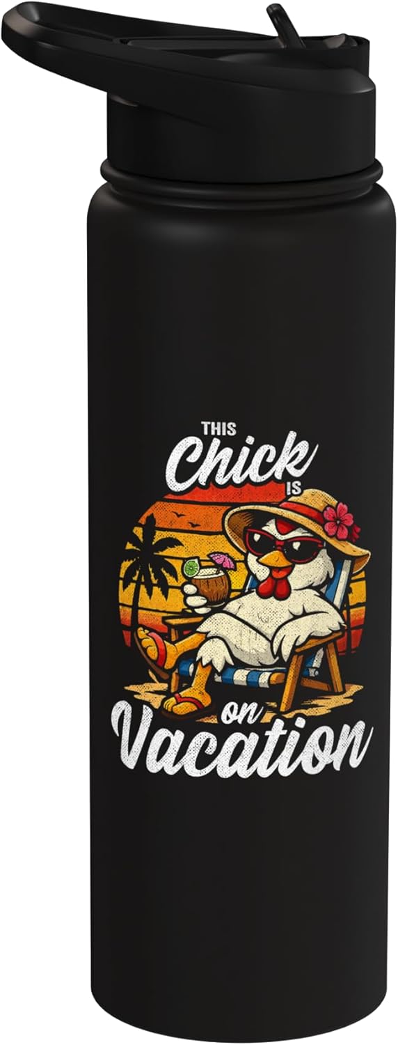 Botella de agua acero inoxidable aislada mujer vacaciones