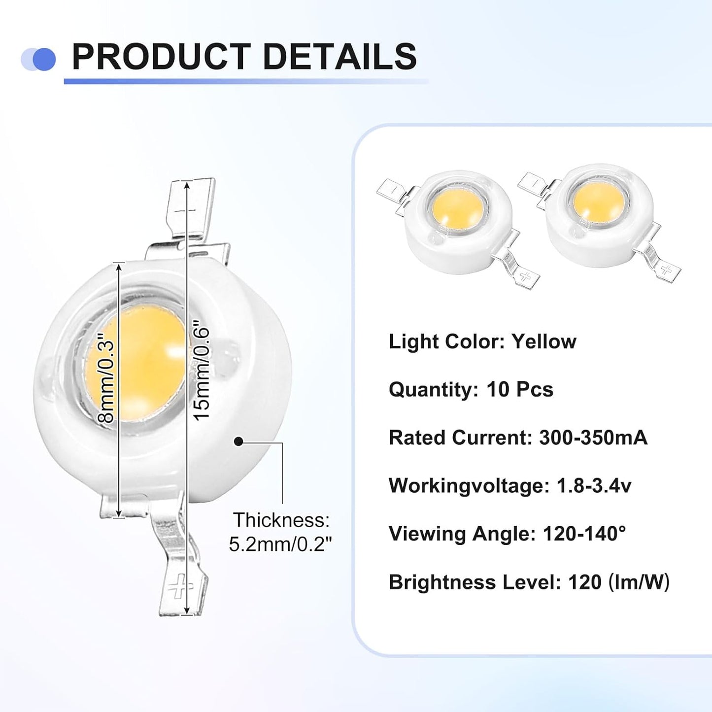 Lámpara LED COB amarilla 10 pzas para experimentos y decoración