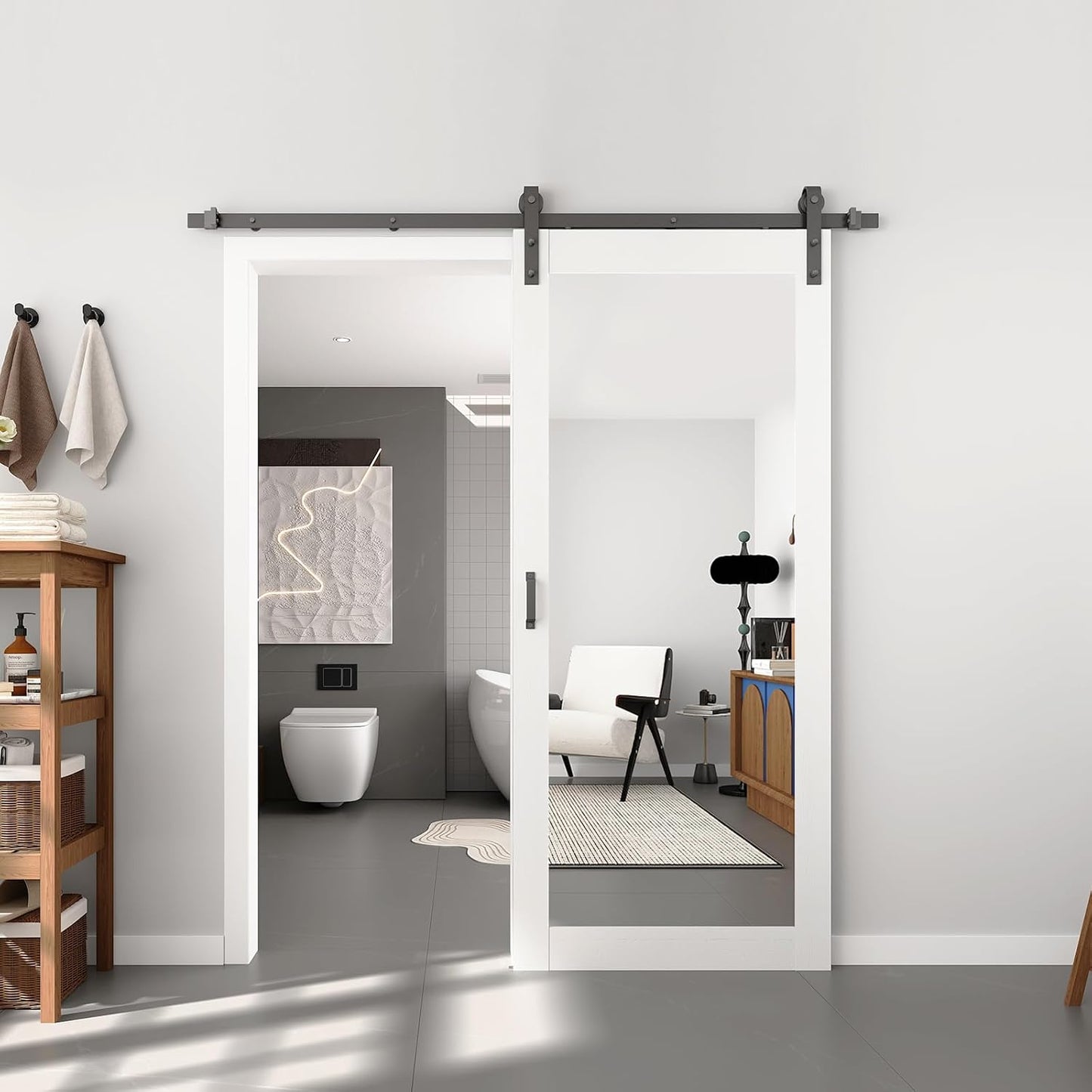 Puerta granero con espejo 32x80pulg PVC madera resistente