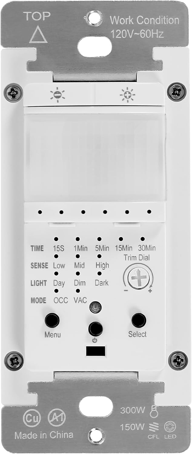 Interruptor luz atenuable sensor movimiento PIR 120V 6 niveles