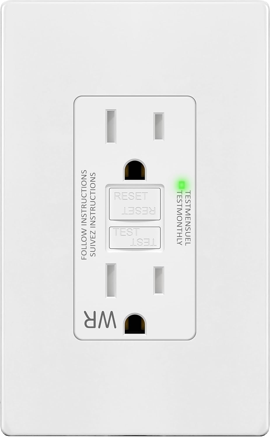 Tomacorriente GFCI 15A con prueba automática led indicador etl