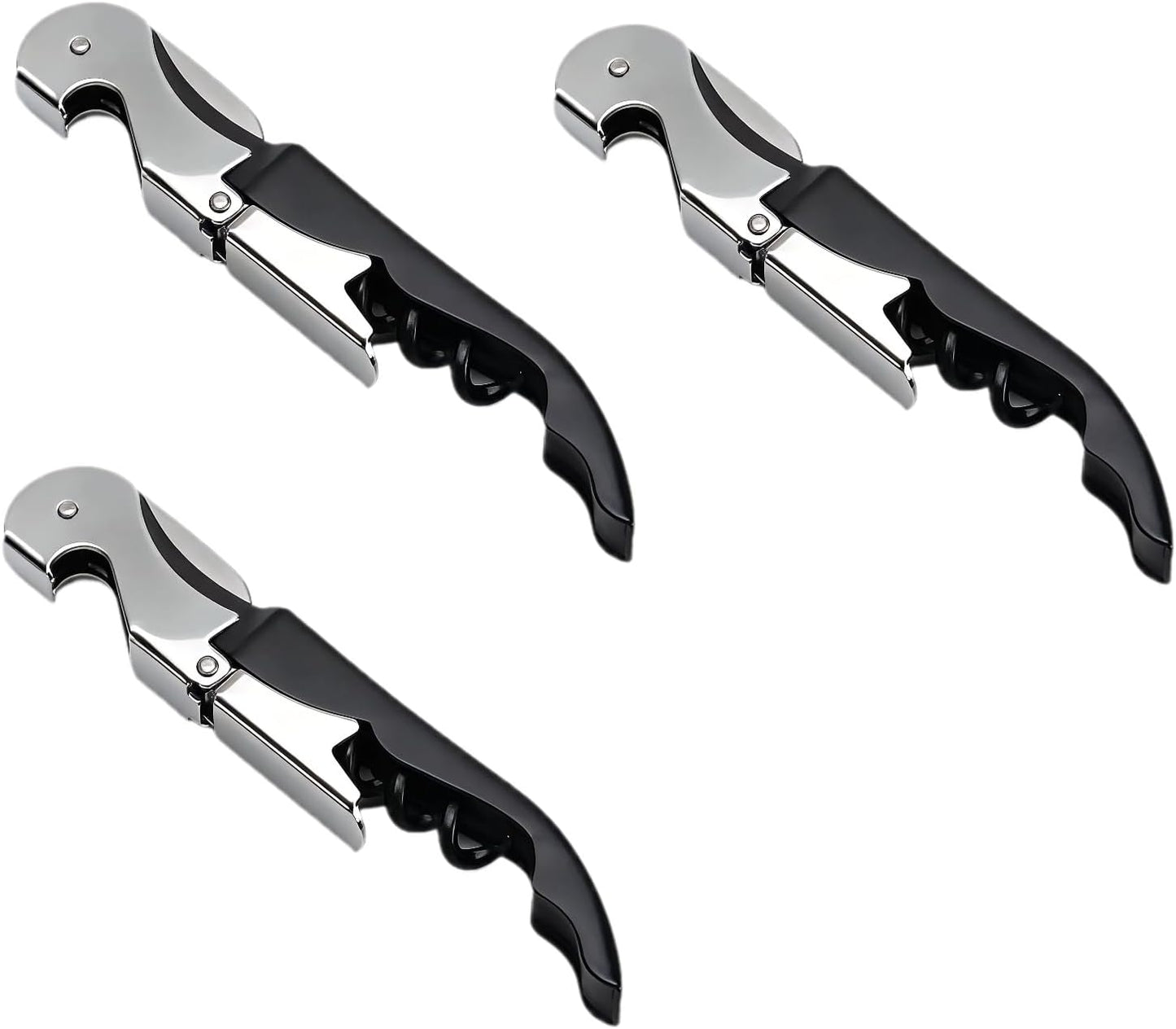 Sacacorchos metal negro estilo camarero doble bisagra set 3