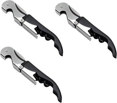 Sacacorchos metal negro estilo camarero doble bisagra set 3