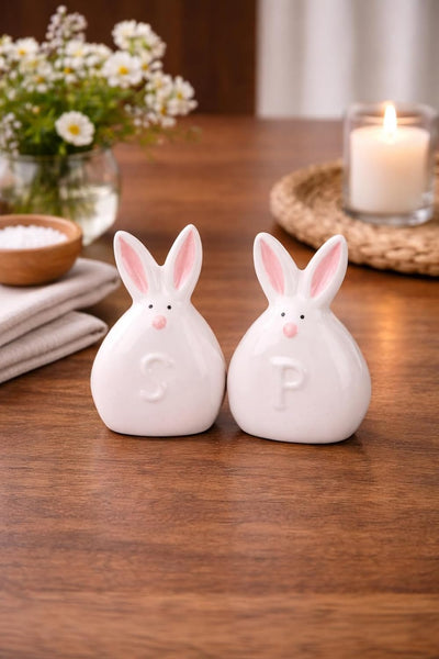 Juego de salero y pimentero The Bridge Collection White Bunny coctelera de cerámica decoración de comedor
