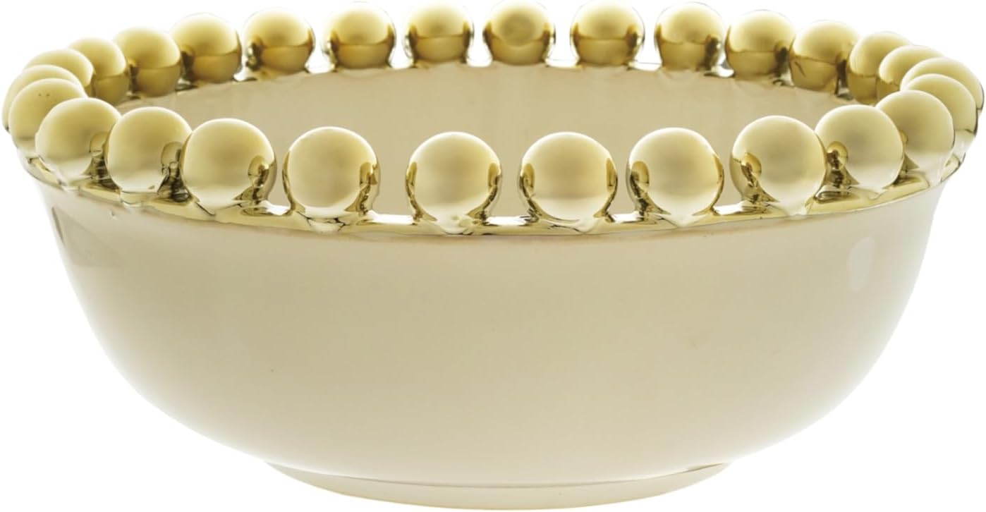 Plato de servir de porcelana redondo con borde dorado en blanco
