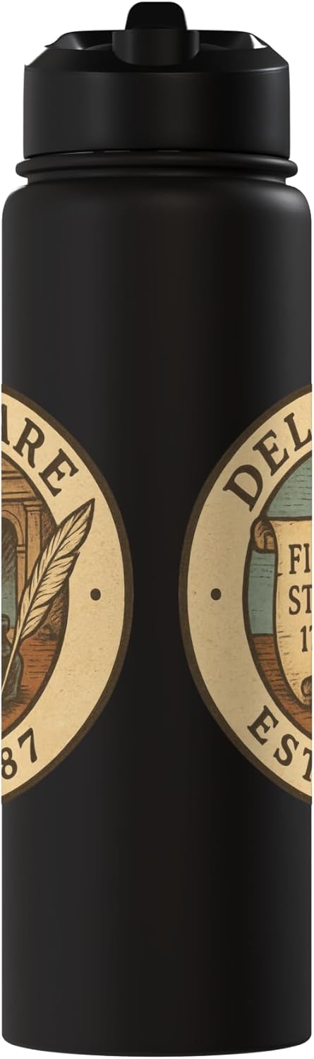 Botella de agua acero inoxidable vintage sin BPA con emblema Delaware