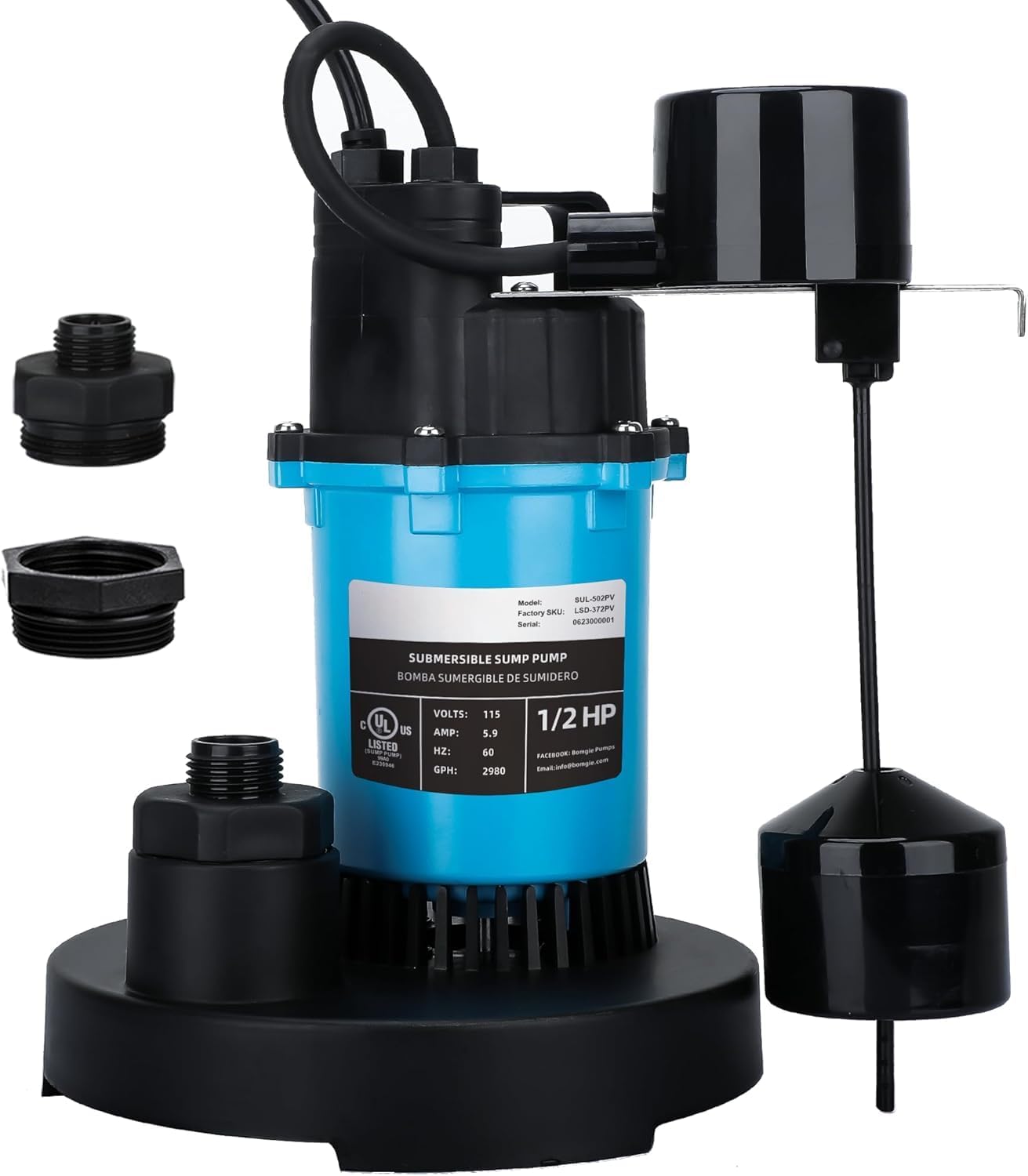 Bomba sumidero sumergible flotador 1/2HP 2980GPH