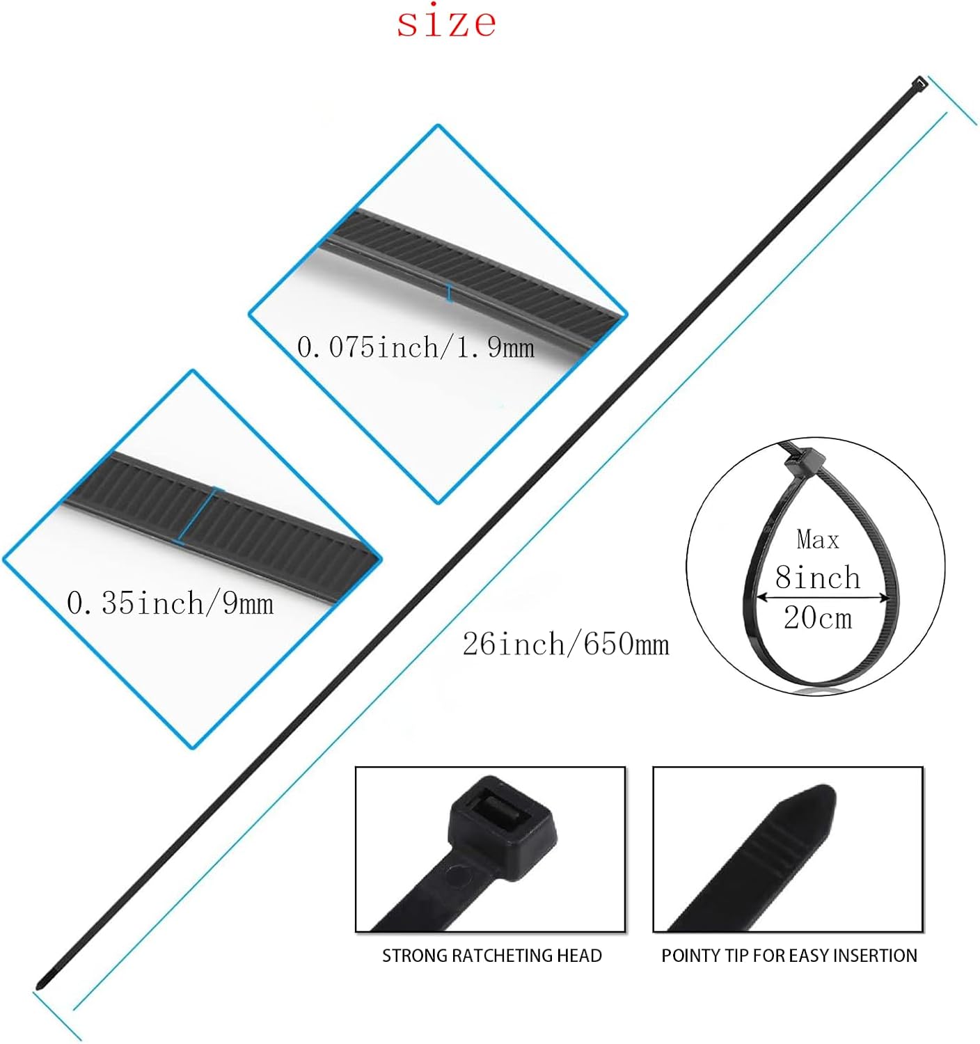 Bridas extralargas 26pulg resistentes al UV 20 pzas negro