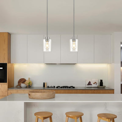 Lámpara colgante níquel isla cocina vidrio transparente