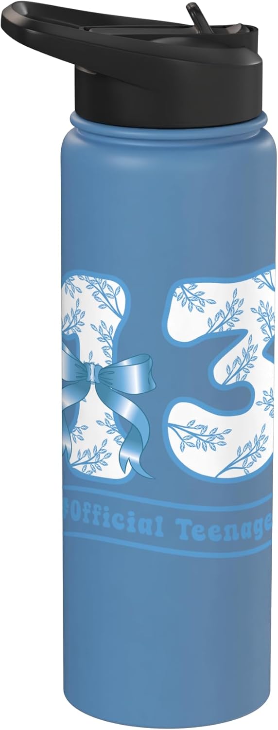 Botella de agua acero inoxidable con bow azul para adolescente