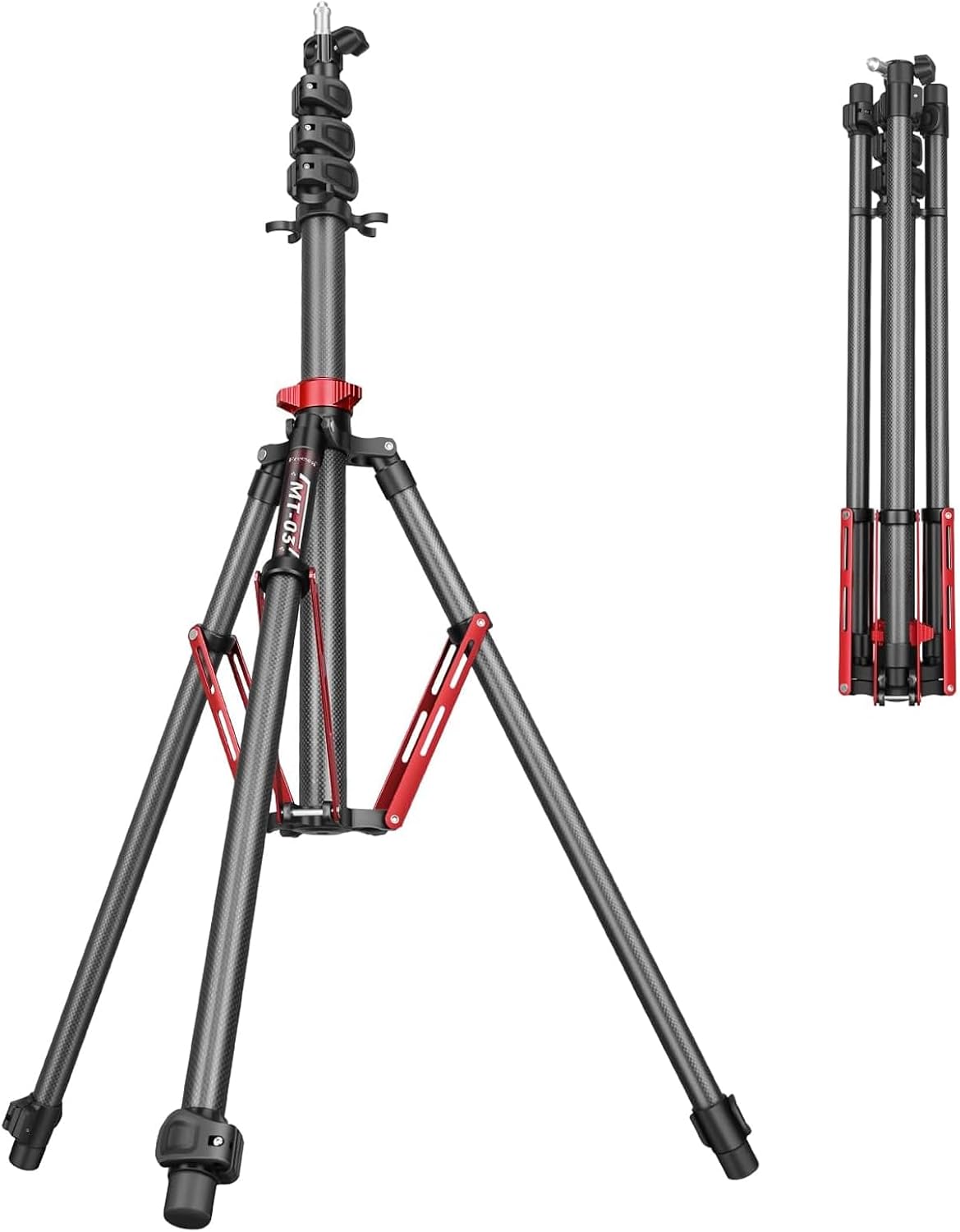 Soporte luz fibra carbono 1.4pulg trípode 106pulg resorte gas 11lbs