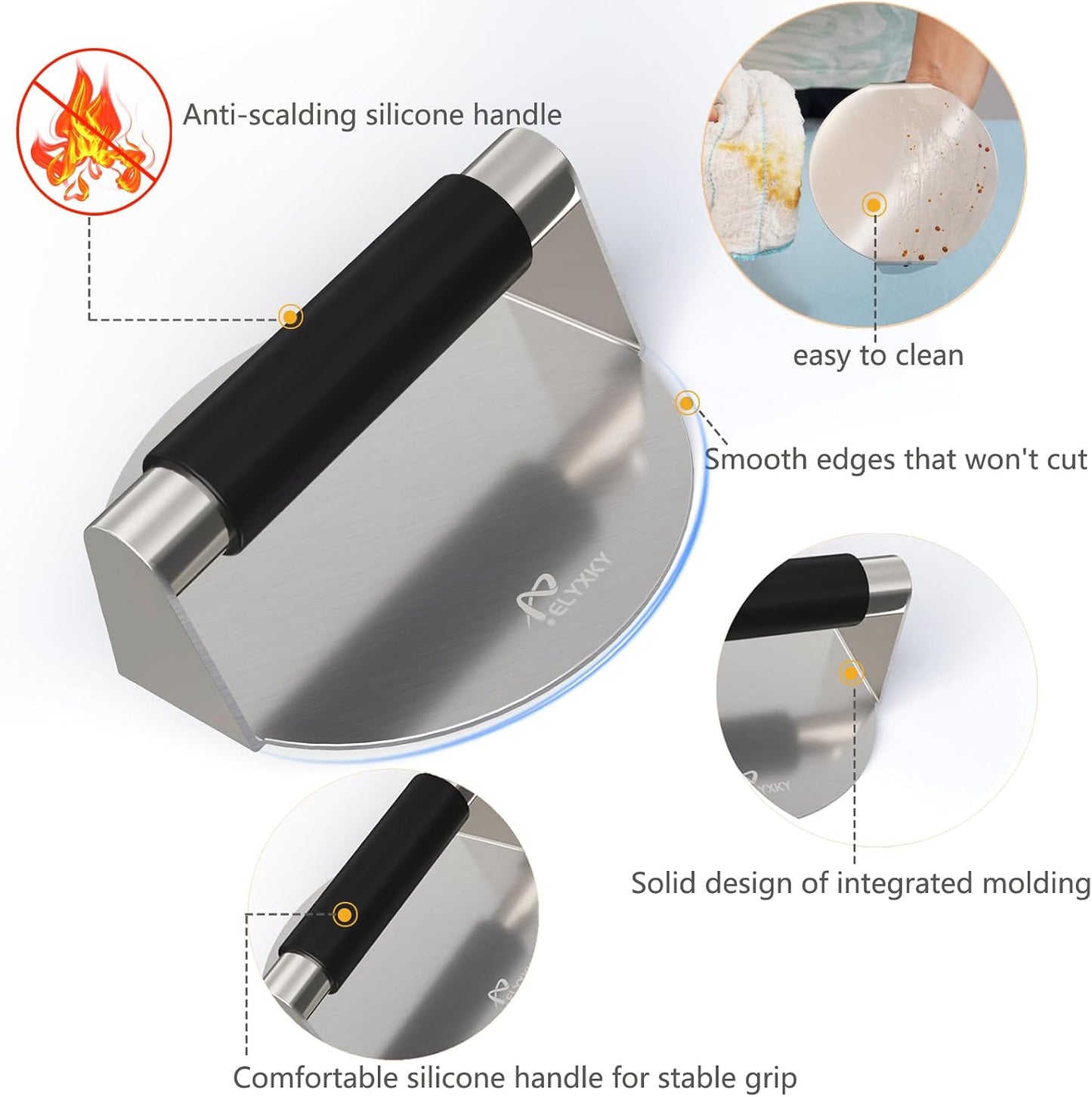 Prensa hamburguesas 5.5pulg acero inox 304 mango comodo