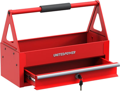 Caja herramientas con cajón bandeja metal mango rojo