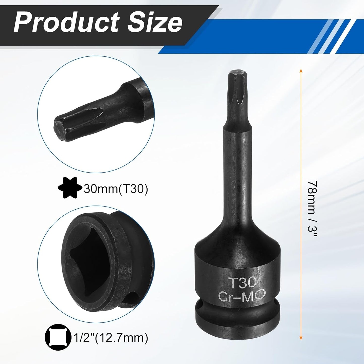 3 Pzas T30 Torx Socket Acero CR-MO con Pasador Taladro