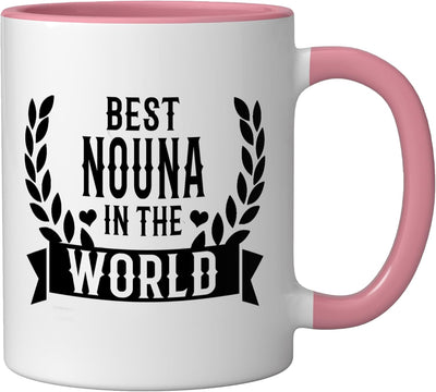 Taza cerámica para Madre de la Divinidad Griega Día de la Madre rosa/blanca