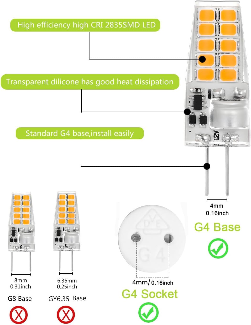 Pack 10 Bombillas LED G4 2.5W 2700K Blanco Cálido 12V