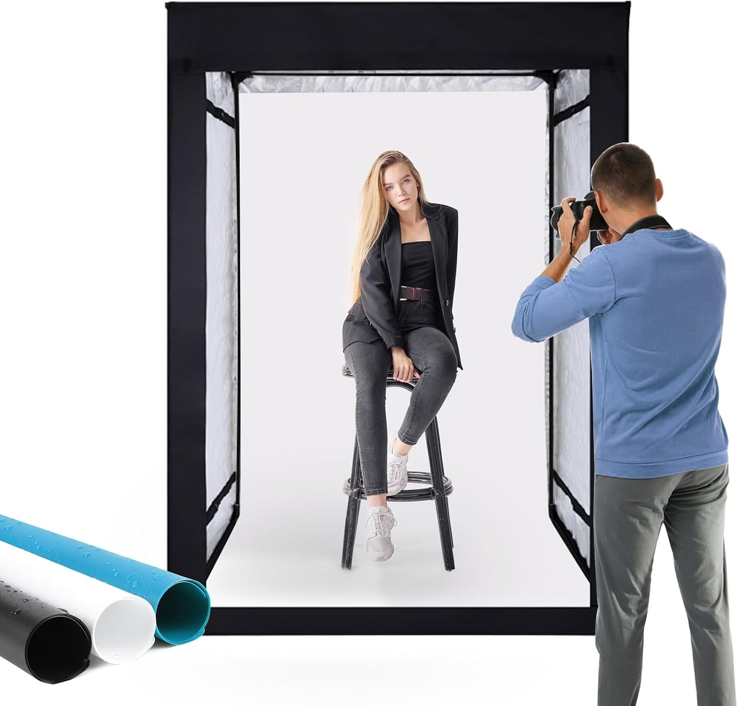 Caja luz estudio 48x78pulg 8 paneles LED con fondos